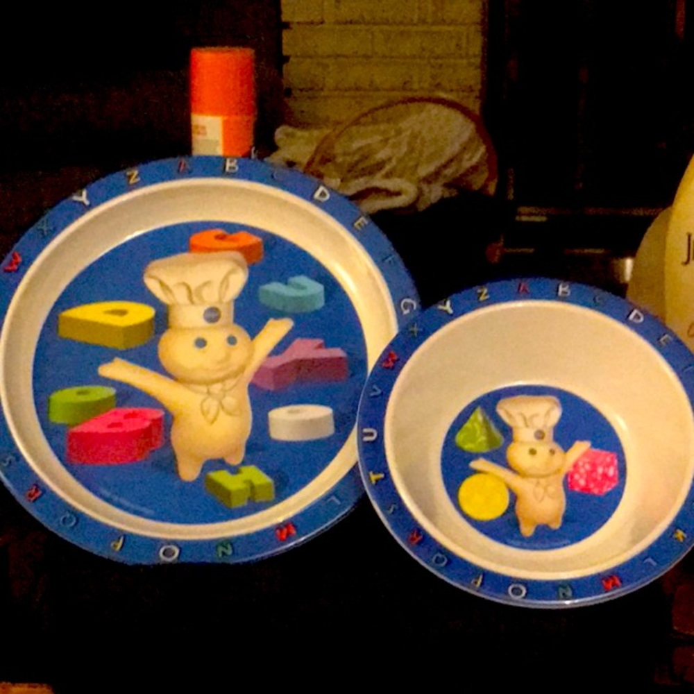 New Vintage Rare Pillsbury Doughboy 3 pc. Child's Dish Set Plate Bowl Cup 2000